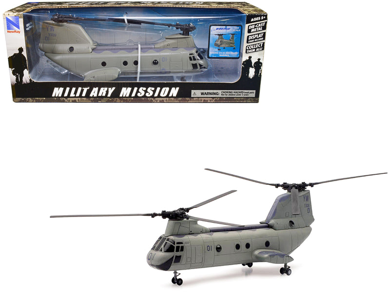 Boeing CH-46 Sea Knight Helicopter Olive Drab "United States Marines" "Military Mission" Series 1/55 Diecast Model by New Ray