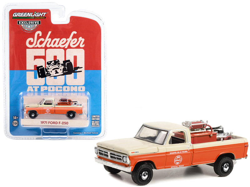 1971 Ford F-250 Pickup Truck with Fire Equipment Hose and Tank "Schaefer 500 at Pocono Official Truck" (1971) "Hobby Exclusive" Series 1/64 Diecast Model Car by Greenlight