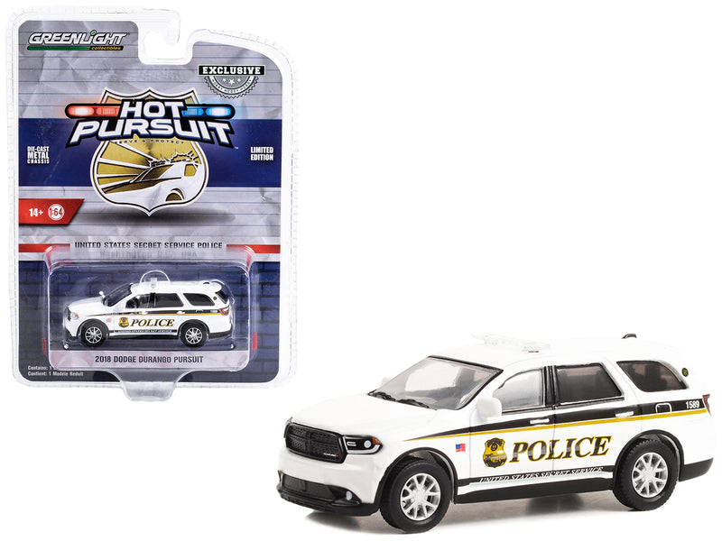 2018 Dodge Durango Pursuit White "United States Secret Service Police" Washington DC "Hot Pursuit" Special Edition 1/64 Diecast Model Car by Greenlight