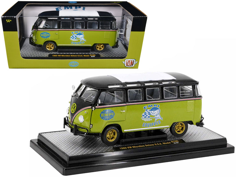 1960 Volkswagen Microbus Deluxe U.S.A. Model Lime Green and Black "EMPI Equipped" Limited Edition to 6550 pieces Worldwide 1/24 Diecast Model Car by M2 Machines