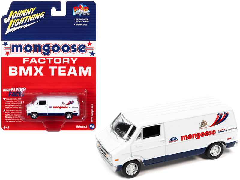 1977 Dodge Van White with Graphics "Mongoose Factory BMX Team" "Pop Culture" 2023 Release 2 1/64 Diecast Model Car by Johnny Lightning