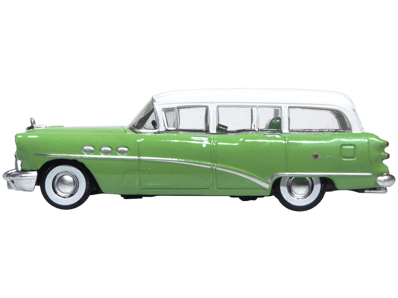 1954 Buick Century Estate Wagon Willow Green and White 1/87 (HO) Scale Diecast Model Car by Oxford Diecast