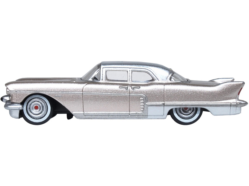 1957 Cadillac Eldorado Brougham Sandalwood Beige Metallic with Silver Top 1/87 (HO) Scale Diecast Model Car by Oxford Diecast