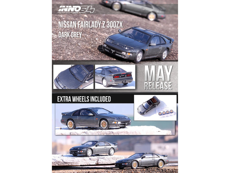 Nissan Fairlady Z (Z32) RHD (Right Hand Drive) Oxford Gray Metallic with Extra Wheels 1/64 Diecast Model Car by Inno Models
