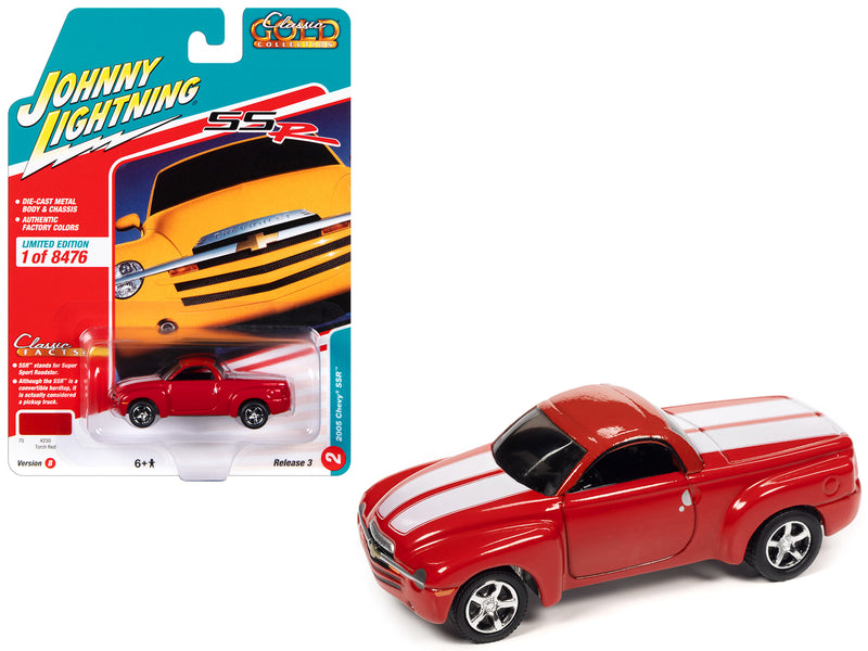 2005 Chevrolet SSR Pickup Truck Torch Red with White Stripes "Classic Gold Collection" Series Limited Edition to 8476 pieces Worldwide 1/64 Diecast Model Car by Johnny Lightning