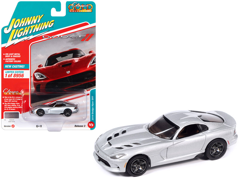 2014 Dodge Viper SRT Billet Silver Metallic "Classic Gold Collection" Series Limited Edition to 8956 pieces Worldwide 1/64 Diecast Model Car by Johnny Lightning