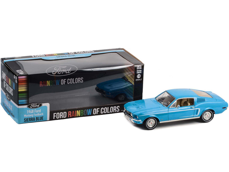 1968 Ford Mustang Fastback Sierra Blue "Ford Rainbow Of Colors - West Coast USA Special Edition Mustang" 1/18 Diecast Car Model by Greenlight