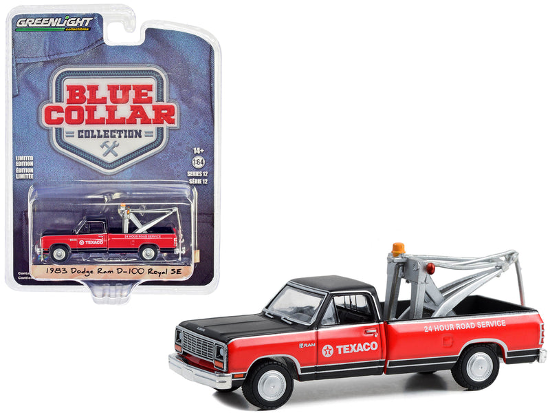 1983 Dodge Ram D-100 Royal SE Tow Truck Black and Red "Texaco - 24 Hour Service" "Blue Collar Collection" Series 12 1/64 Diecast Model Car by Greenlight