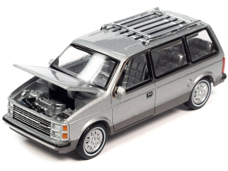 1985 Plymouth Voyager Minivan Radiant Silver Metallic with Roofrack "Mighty Minivans" Limited Edition 1/64 Diecast Model Car by Auto World