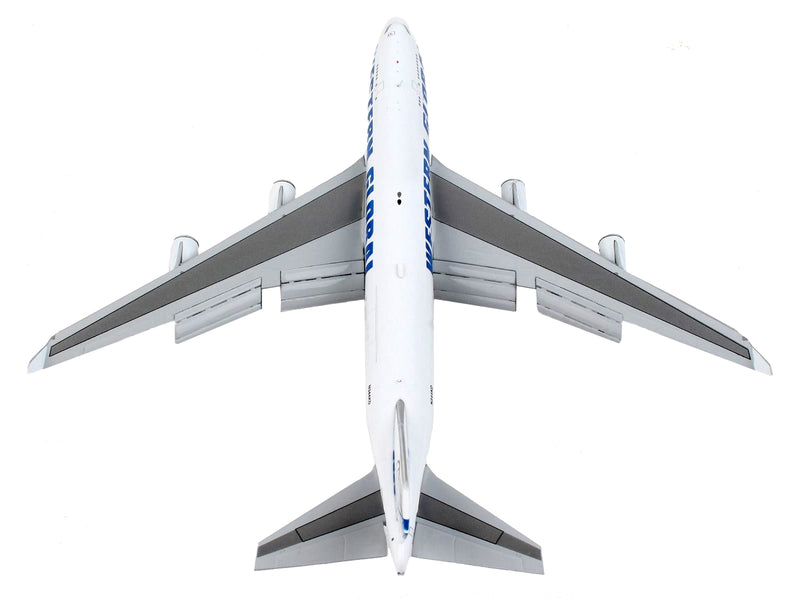 Boeing 747-400F Commercial Aircraft with Flaps Down "Western Global" White with Blue Tail Stripes 1/400 Diecast Model Airplane by GeminiJets