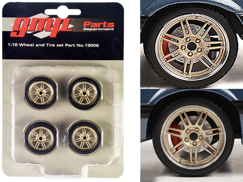 7-Spoke Custom Wheel & Tire Set of 4 pieces from "1989 Ford Mustang 5.0 LX" 1/18 by GMP