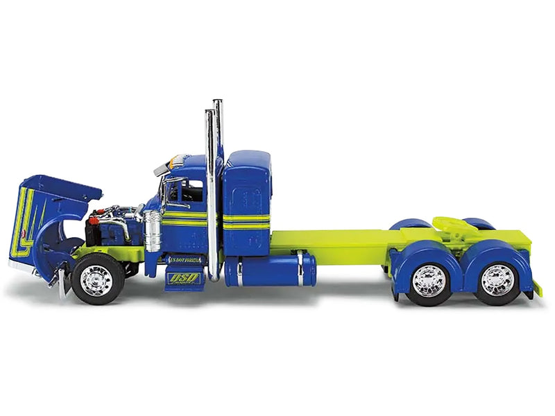 Peterbilt 379 with 36" Flat Top Sleeper and 53' Utility Roll Tarp Trailer "DSD Transport" Blue and Yellow "Big Rigs" Series 1/64 Diecast Model by DCP/First Gear