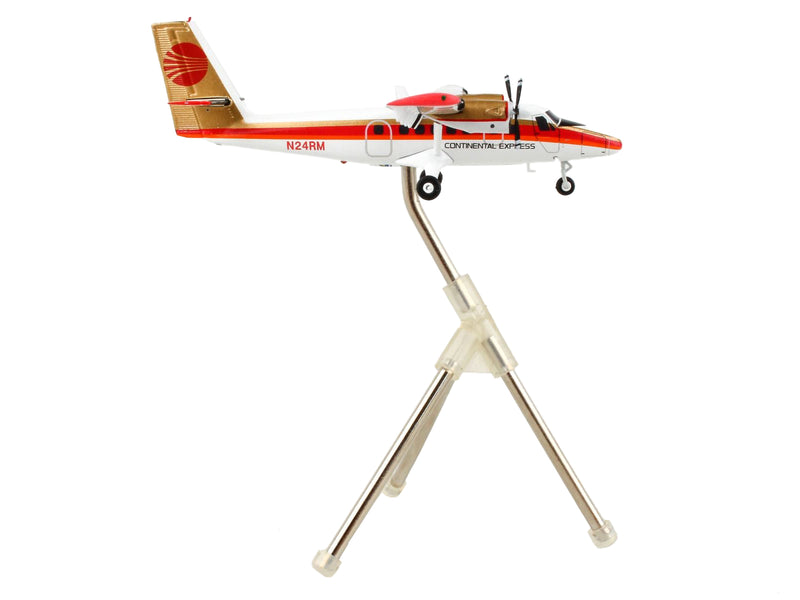 De Havilland DHC-6-300 Commercial Aircraft "Continental Express" White with Red Stripes and Gold Tail "Gemini 200" Series 1/200 Diecast Model Airplane by GeminiJets