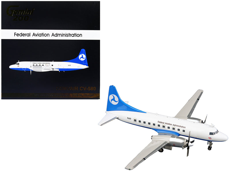 Convair CV-580 Commercial Aircraft "Federal Aviation Administration" White with Blue Tail "Gemini 200" Series 1/200 Diecast Model Airplane by GeminiJets