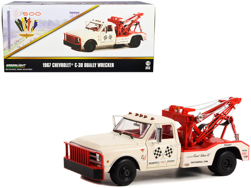 1967 Chevrolet C-30 Dually Wrecker Tow Truck "51st Annual Indianapolis 500 Mile Race Official Truck" Beige and Red with Red Interior 1/18 Diecast Model Car by Greenlight