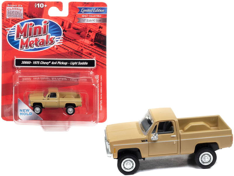 1975 Chevrolet 4x4 Pickup Truck Light Saddle Beige 1/87 (HO) Scale Model Car by Classic Metal Works