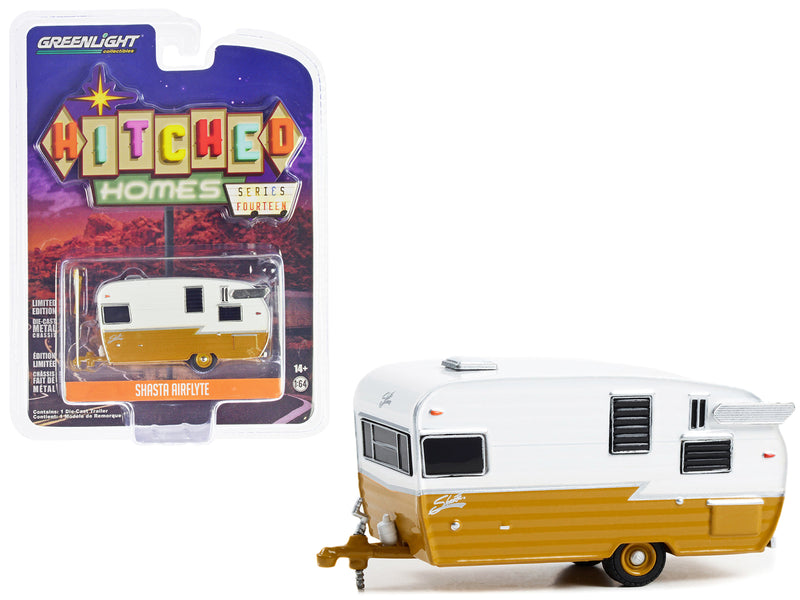 Shasta Airflyte Travel Trailer Butterscotch and White "Hitched Homes" Series 14 1/64 Diecast Model by Greenlight
