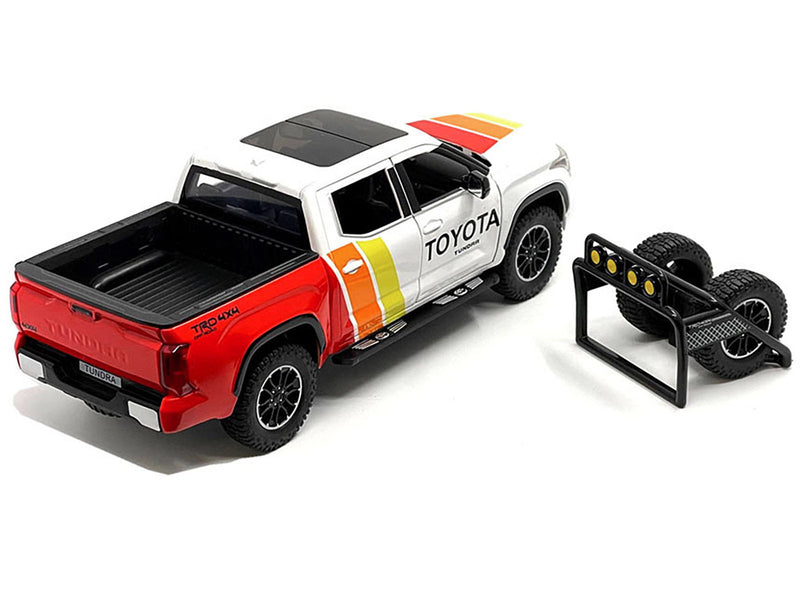 2023 Toyota Tundra TRD 4x4 Pickup Truck White and Red with Stripes with Sunroof and Wheel Rack Limited Edition to 2400 pieces Worldwide 1/24 Diecast Model Car