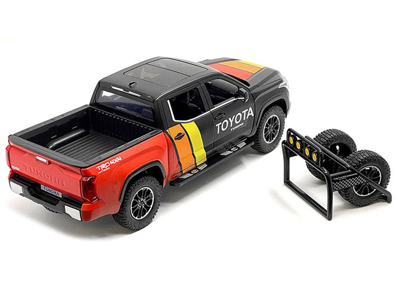 2023 Toyota Tundra TRD 4x4 Pickup Truck Black and Red with Stripes with Sunroof and Wheel Rack Limited Edition to 2400 pieces Worldwide 1/24 Diecast Model Car