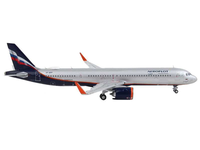 Airbus A321neo Commercial Aircraft "Aeroflot" Silver Metallic with Dark Blue Tail 1/400 Diecast Model Airplane by GeminiJets