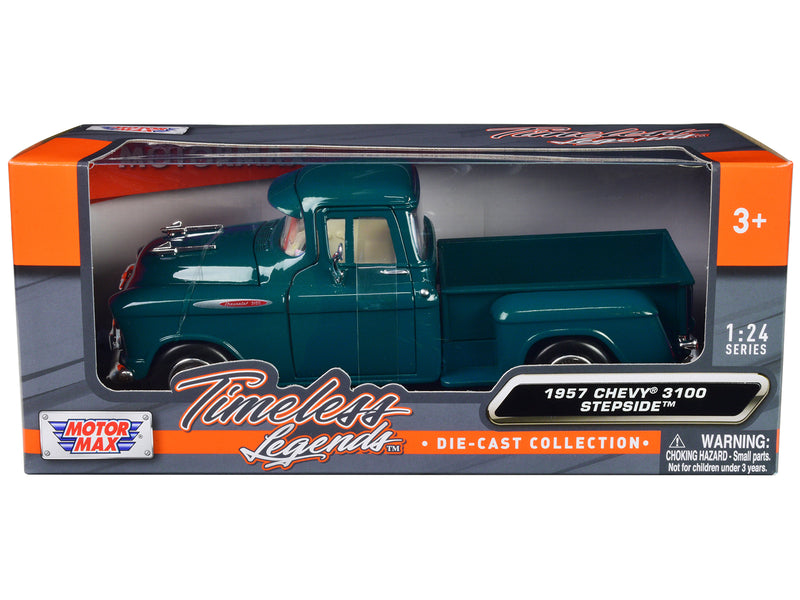 1957 Chevrolet 3100 Stepside Pickup Truck Teal Metallic "Timeless Legends" Series 1/24 Diecast Model Car by Motormax