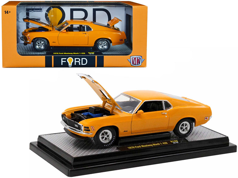 1970 Ford Mustang Mach 1 428 Grabber Orange with Black Stripes Limited Edition to 5250 pieces Worldwide 1/24 Diecast Model Car by M2 Machines