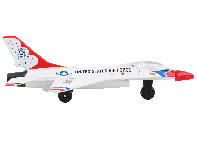 General Dynamics F-16 Fighting Falcon Fighter Aircraft White "United States Air Force Thunderbirds" with Runway 24 Sign Diecast Model Airplane by Runway24