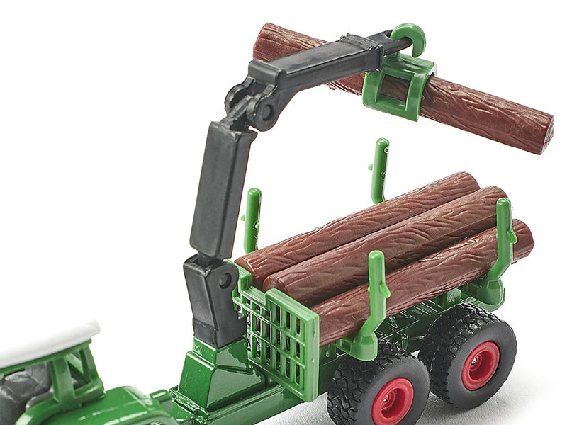 Fendt Favorit 926 Tractor and Forestry Trailer with Crane Green with Logs Diecast Model by Siku