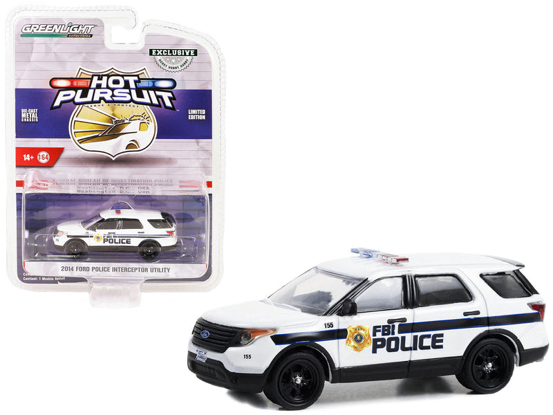 2014 Ford Police Interceptor Utility White "FBI Police (Federal Bureau of Investigation Police)" "Hot Pursuit" Special Edition 1/64 Diecast Model Car by Greenlight