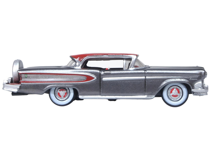 1958 Edsel Citation Silver Gray Metallic with Ember Red Top and Red Interior 1/87 (HO) Scale Diecast Model Car by Oxford Diecast