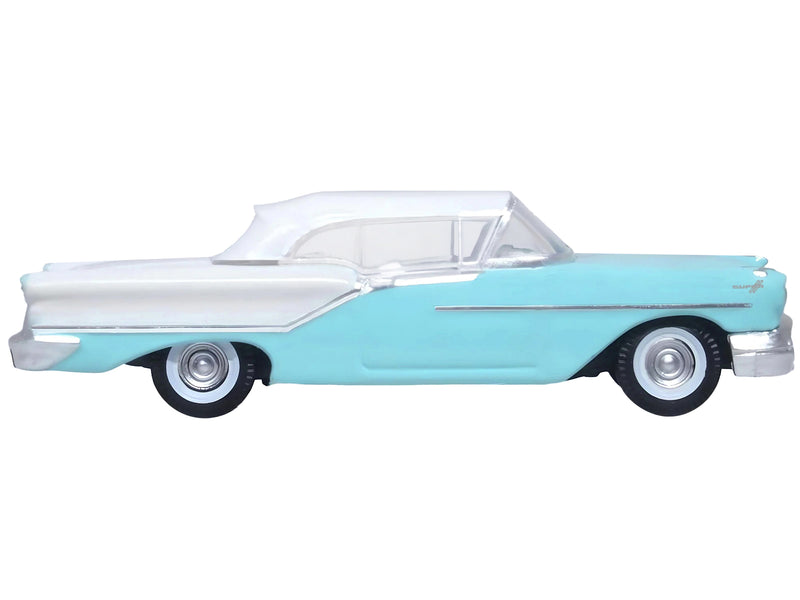 1957 Oldsmobile 88 Convertible (Top-Up) Banff Blue and Alcan White with White 1/87 (HO) Scale Diecast Model Car by Oxford Diecast