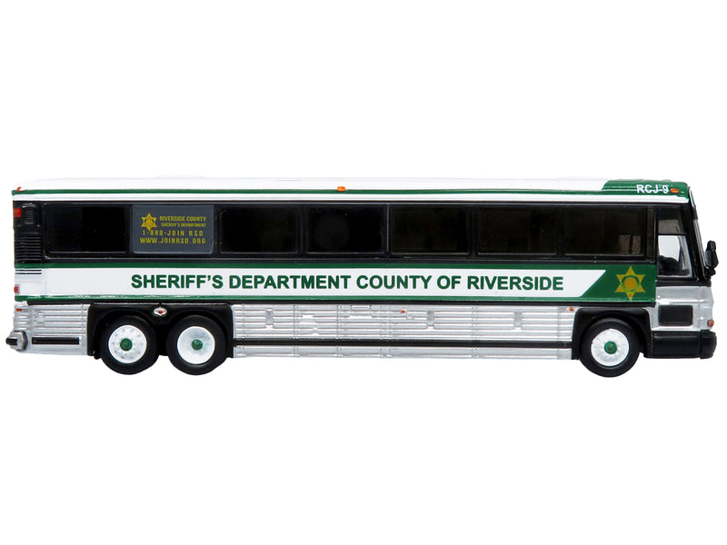 2001 MCI D4000 Coach Bus "Sheriff's Department County of Riverside" White and Green "Vintage Bus & Motorcoach Collection" Limited Edition to 504 pieces Worldwide 1/87 (HO) Diecast Model by Iconic Replicas