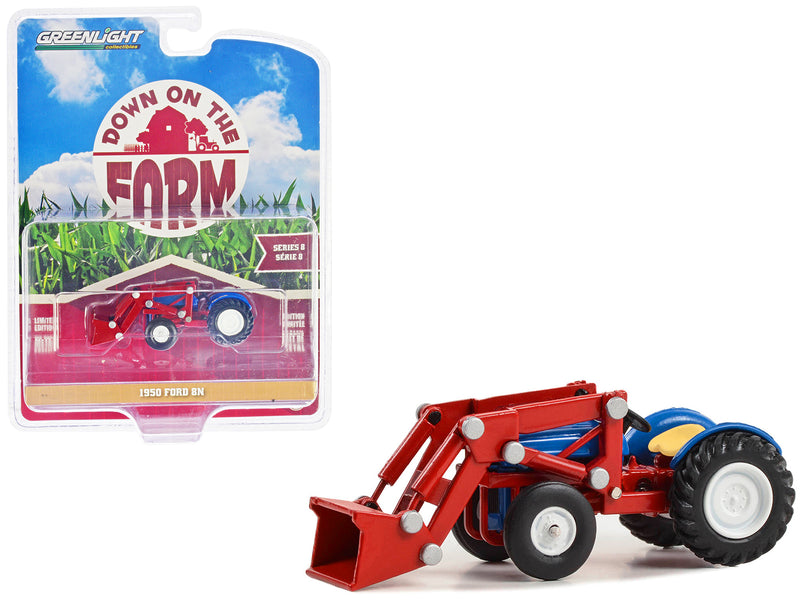 1950 Ford 8N Tractor with Front Loader Blue and Red "Down on the Farm" Series 8 1/64 Diecast Model by Greenlight