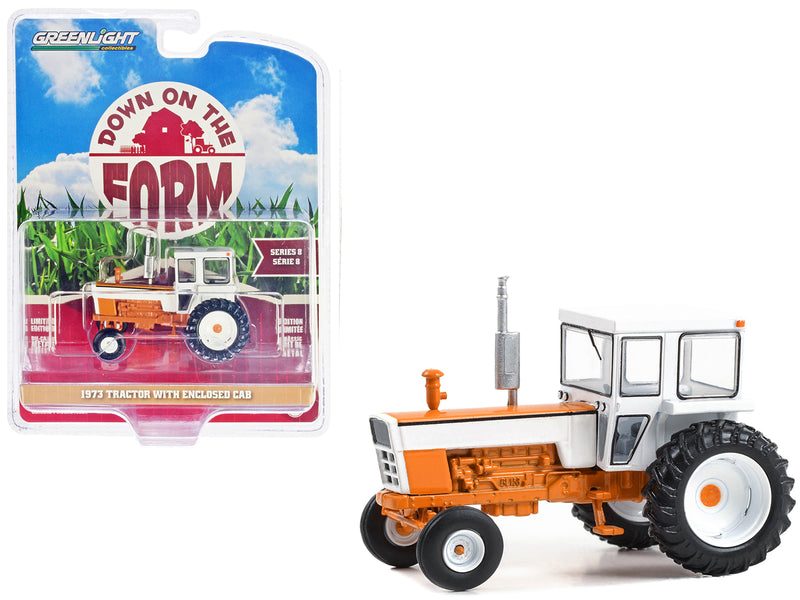 1973 Tractor with Enclosed Cab Orange and White "Down on the Farm" Series 8 1/64 Diecast Model by Greenlight