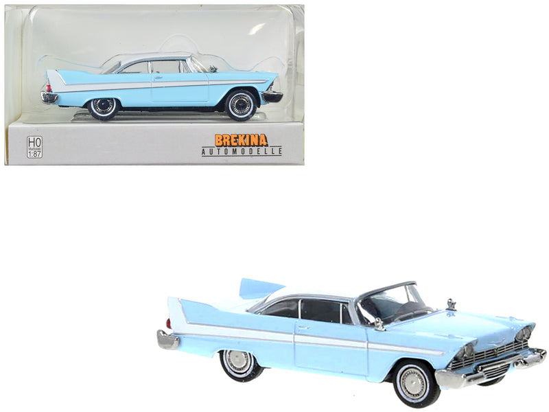 1958 Plymouth Fury Light Blue with White Top 1/87 (HO) Scale Model Car by Brekina