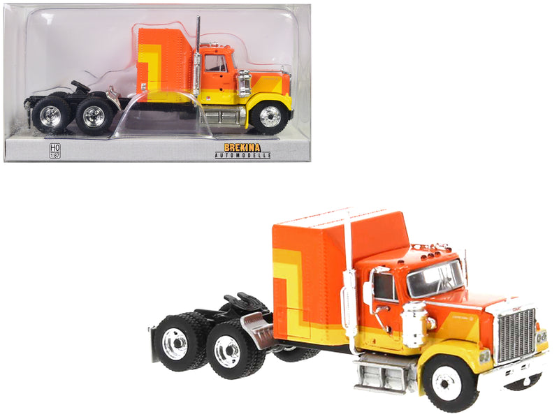 1980 GMC General Truck Tractor Orange and Yellow 1/87 (HO) Scale Model Car by Brekina