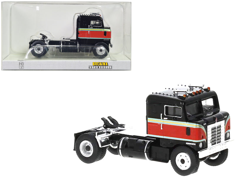 1950 Kenworth Bullnose Truck Tractor Black with Red Stripes 1/87 (HO) Scale Model Car by Brekina