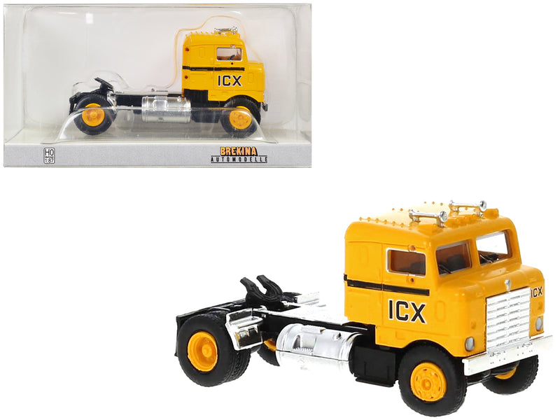 1950 Kenworth Bullnose Truck Tractor Yellow with Black Stripes "ICX" 1/87 (HO) Scale Model Car by Brekina