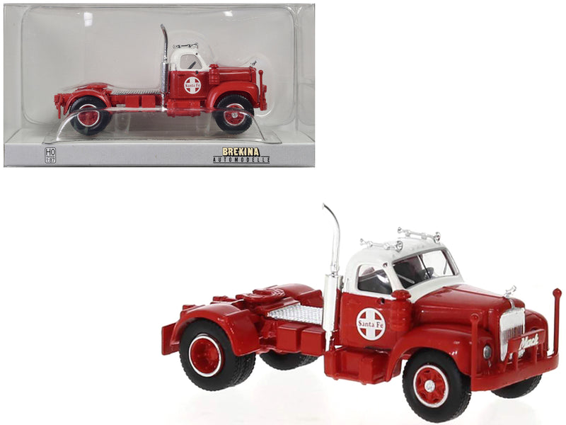 1953 Mack B-61 Truck Tractor Red and White "Santa Fe" 1/87 (HO) Scale Model Car by Brekina