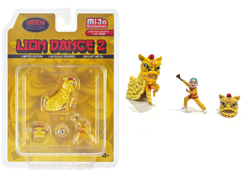 "Lion Dance 2" 4 piece Diecast Figure Set (1 Figures 1 Lion 2 Accessories) Limited Edition to 2400 pieces Worldwide for 1/64 Scale Models by American Diorama