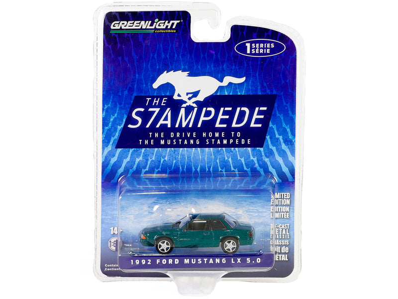 1992 Ford Mustang LX 5.0 Deep Emerald Green Metallic "The Drive Home to the Mustang Stampede" Series 1 1/64 Diecast Model Car by Greenlight