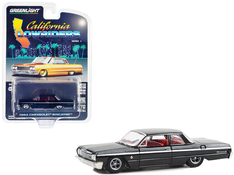 1964 Chevrolet Biscayne Lowrider Black with Red Interior "California Lowriders" Series 4 1/64 Diecast Model Car by Greenlight