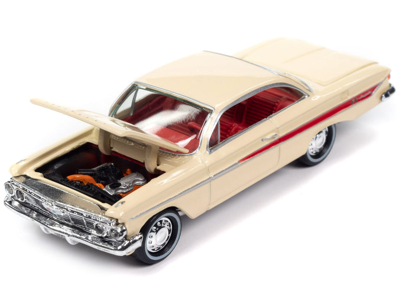 1961 Chevrolet Impala SS 409 Coronna Cream with Red Stripes and Interior "Classic Gold Collection" 2023 Release 2 Limited Edition to 3172 pieces Worldwide 1/64 Diecast Model Car by Johnny Lightning