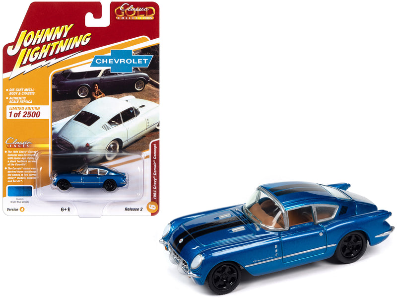 1954 Chevrolet Corvair Concept Car Bright Blue Metallic with Black Stripes "Classic Gold Collection" 2023 Release 2 Limited Edition to 2500 pieces Worldwide 1/64 Diecast Model Car by Johnny Lightning