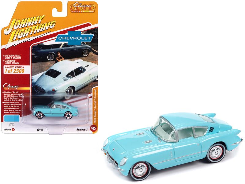 1954 Chevrolet Corvair Concept Car Sky Blue with Light Blue Interior "Classic Gold Collection" 2023 Release 2 Limited Edition to 2500 pieces Worldwide 1/64 Diecast Model Car by Johnny Lightning