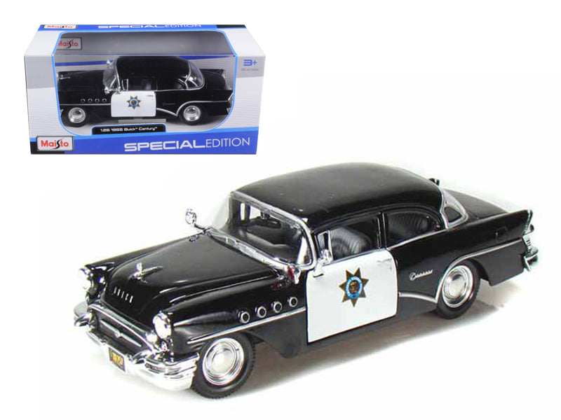 1955 Buick Century Police Car Black and White 1/26 Diecast Model Car by Maisto