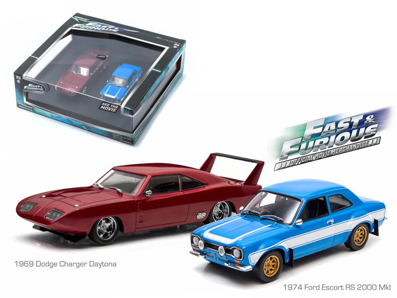 1969 Dodge Charger Daytona and 1974 Ford Escort RS 2000 Mkl "The Fast and The Furious" Movie Set of 2 pieces 1/43 Diecast Model Cars by Greenlight