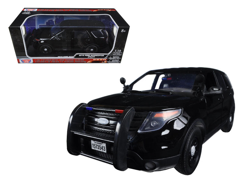 2015 Ford Police Interceptor Utility Special Service Plain Black 1/18 Diecast Model Car by Motormax