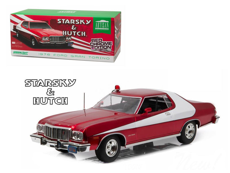 1976 Ford Gran Torino "Starsky and Hutch" Red Chrome Edition (TV Series 1975-79) 1/18 Diecast Model Car by Greenlight
