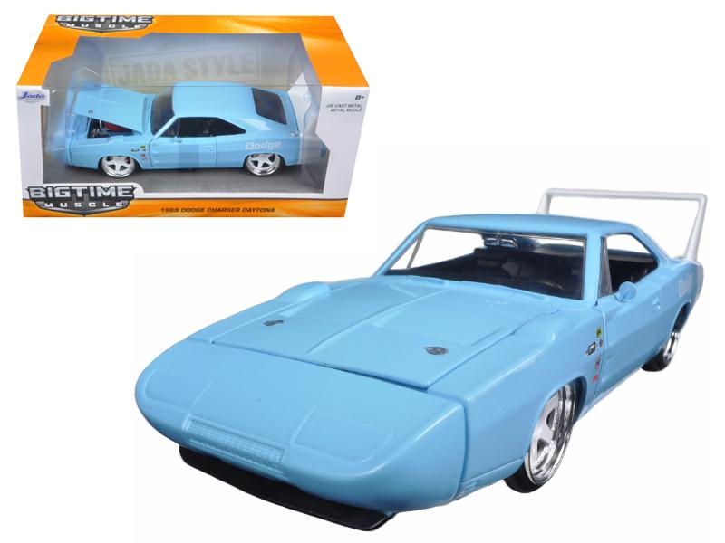 1969 Dodge Charger Daytona Light Blue with White "Bigtime Muscle" Series 1/24 Diecast Model Car by Jada